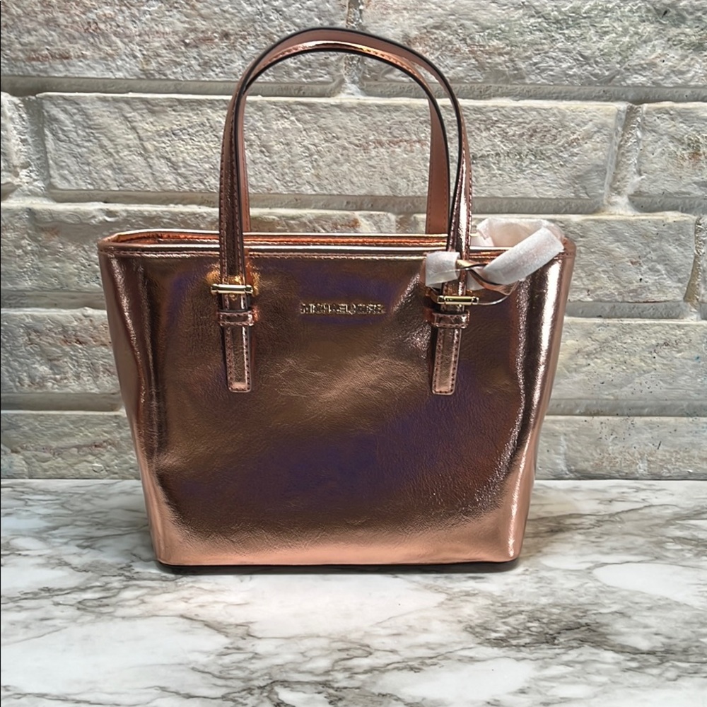Michael Kors Jet Set Travel Extra-Small Metallic Top-Zip Tote Bag NWT - Picture 2 of 16